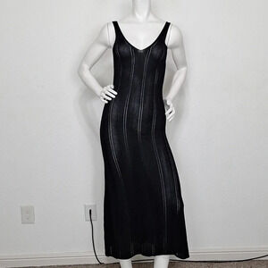 Hunter & Brown "NEW" Black Romantic Goth Sheer Knit Witchy Maxi Dress Size L